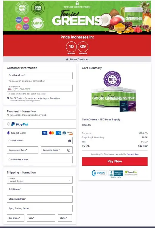 TonicGreens Checkout